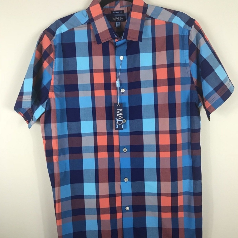 ✨NWT Cam Newton Made Plaid Short Sleeve Button Up